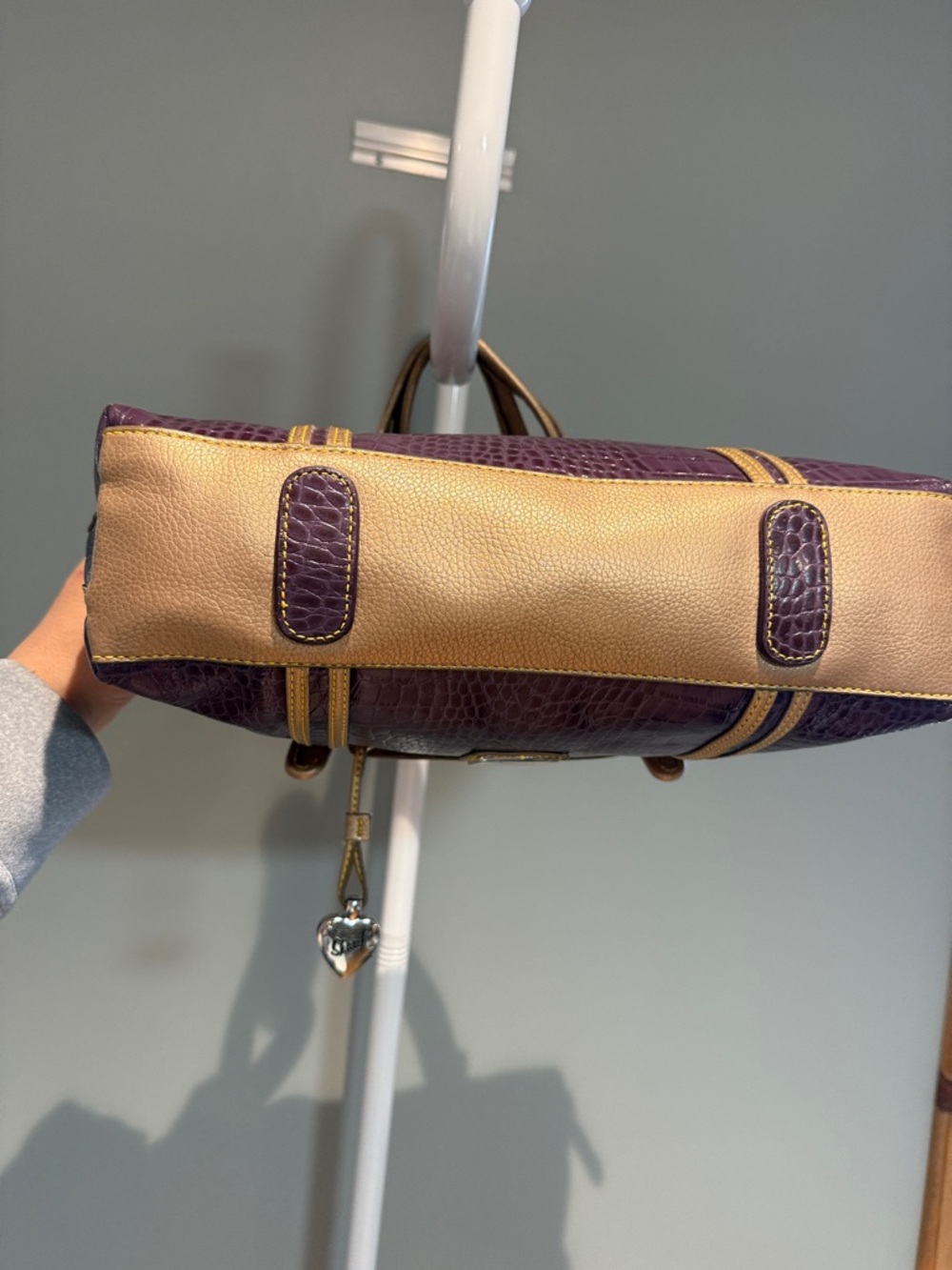 Sharif Purple Croc-Embossed Satchel with Gold Trim - Picture 9 of 16